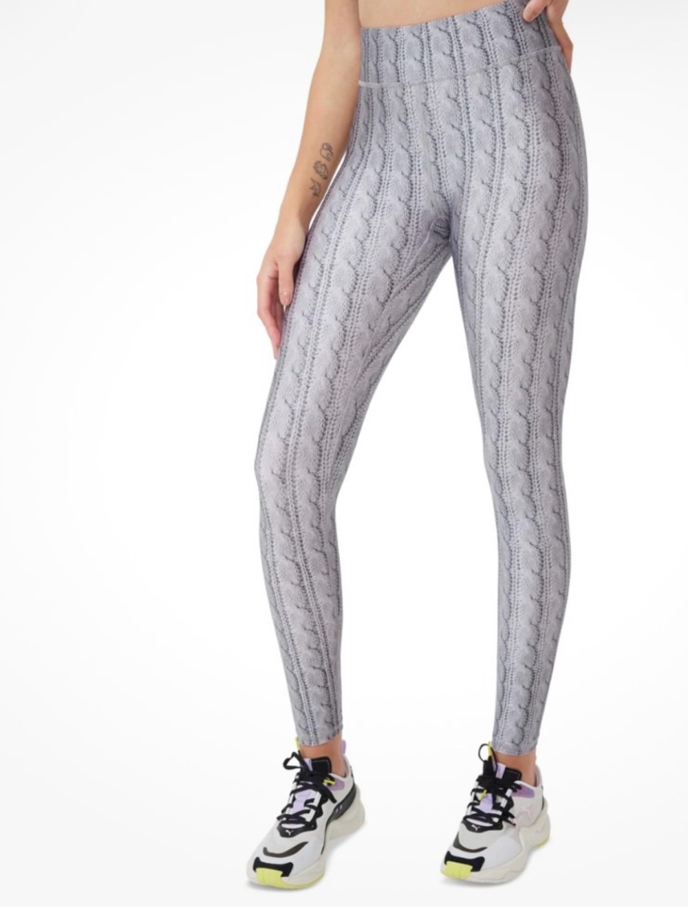 Terez Grey Cable-Print High-Rise Leggings